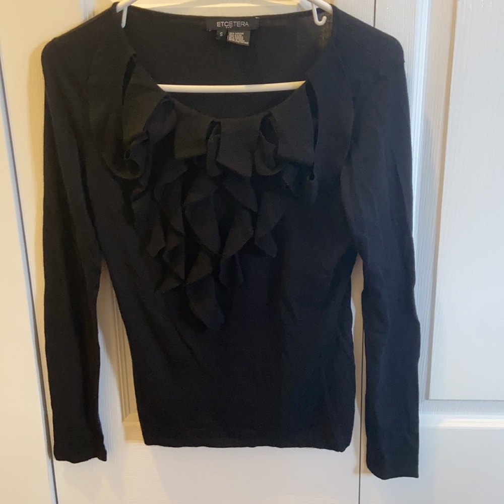 Etcetera Women’s Ruffle Black Long-Sleeve Top S